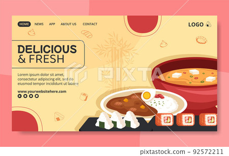 Japanese Food Social Media Landing Page Template Flat Cartoon Background Vector Illustration Japanese Food Social Media Landing Page Template Flat Cartoon Background Vector Illustration 92572211