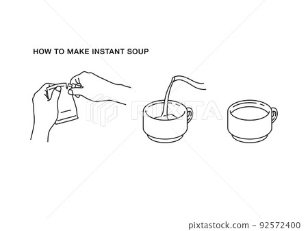 Illustration of how to make instant soup (line) 92572400