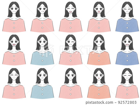 Simple person illustration set, various facial expressions (colored) 92572803