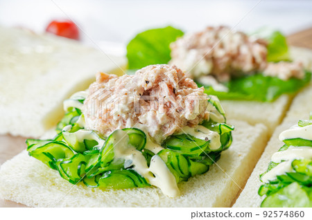 Tuna mayo and cucumber sandwich Tuna mayo and cucumber sandwich 92574860