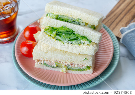 Tuna mayo and cucumber sandwich Tuna mayo and cucumber sandwich 92574868