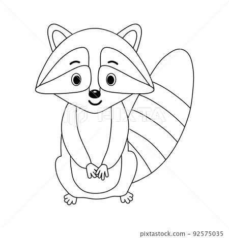 Funny cute raccoon. Vector outline illustration of small raccoon character isolated on white for coloring page Funny cute raccoon. Vector outline illustration of small raccoon character isolated on white for coloring page 92575035