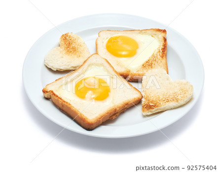 Fried Egg on Toast Bread isolated on white background 92575404