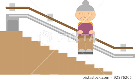 Elderly people moving upstairs by stair lift 92576205