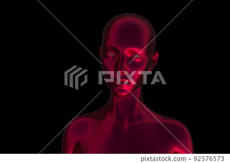 3D render portrait of a red bald woman on a white background. 92576573