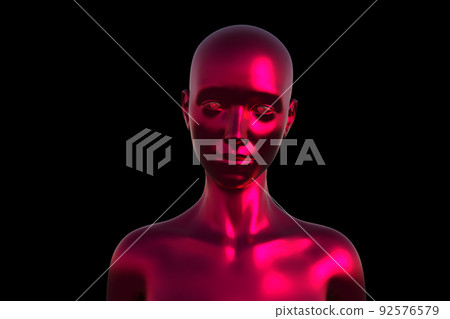 3D render portrait of a red bald woman on a white background. 3D render portrait of a red bald woman on a white background. 92576579