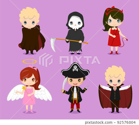 Cute Kids Wearing Halloween Costumes Set 92576804