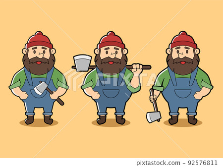 Cartoon Lumberjack Holding Axe Set 92576811