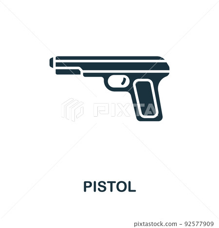 Pistol icon. Monochrome simple line Weapon icon for templates, web design and infographics 92577909