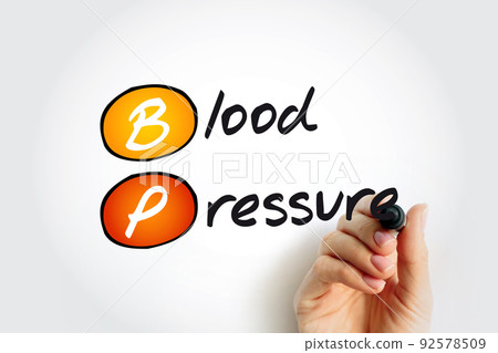 BP - Blood Pressure is the force of your blood pushing against the walls of your arteries, acronym text concept 92578509