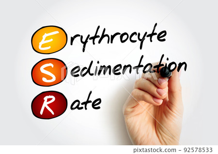 ESR Erythrocyte Sedimentation Rate - type of blood test that measures how quickly erythrocytes settle at the bottom of a test tube that contains a blood sample, acronym text concept ESR Erythrocyte Sedimentation Rate - type of blood test that measures how quickly erythrocytes settle at the bottom of a test tube that contains a blood sample, acronym text concept 92578533