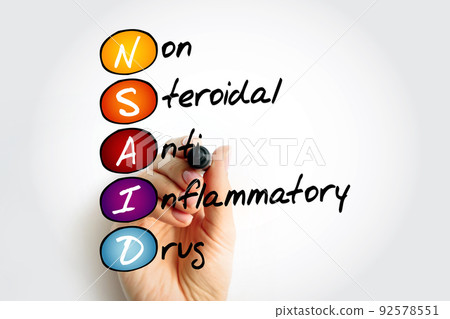 NSAID Nonsteroidal anti-inflammatory drug - medicines that are widely used to relieve pain, reduce inflammation, and bring down a high temperature, acronym text NSAID Nonsteroidal anti-inflammatory drug - medicines that are widely used to relieve pain, reduce inflammation, and bring down a high temperature, acronym text 92578551