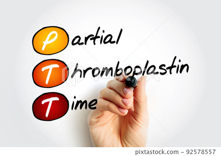 PTT - Partial Thromboplastin Time is a blood test that looks at how long it takes for blood to clot, acronym text concept background PTT - Partial Thromboplastin Time is a blood test that looks at how long it takes for blood to clot, acronym text concept background 92578557