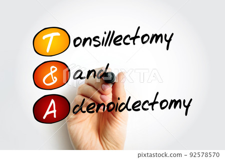 T and A - Tonsillectomy and Adenoidectomy acronym, concept background 92578570