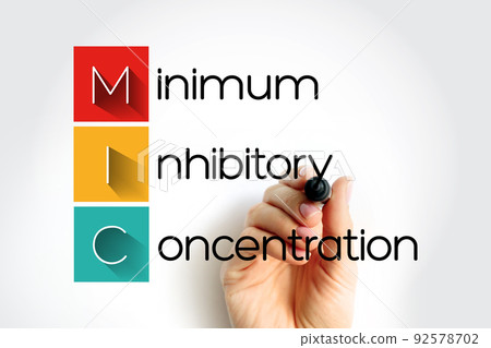 MIC Minimum Inhibitory Concentration - lowest concentration of a chemical, usually a drug, which prevents visible growth of a bacteria, acronym text concept background 92578702