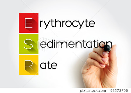 ESR Erythrocyte Sedimentation Rate - type of blood test that measures how quickly erythrocytes settle at the bottom of a test tube that contains a blood sample, acronym text concept 92578706