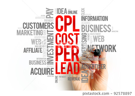 CPL - Cost Per Lead word cloud, business concept background 92578897