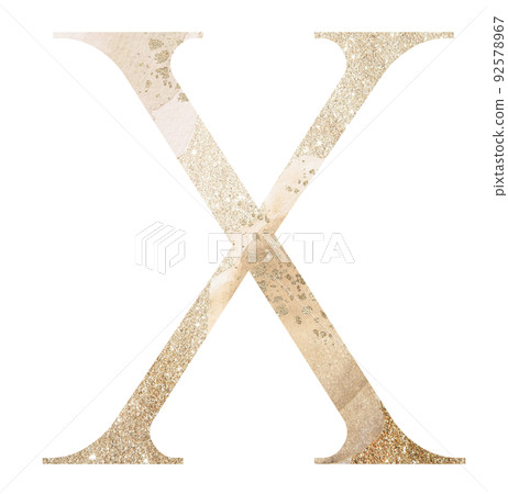 Pastel light Golden capital letter X isolated illustration, glitter holiday design element 92578967
