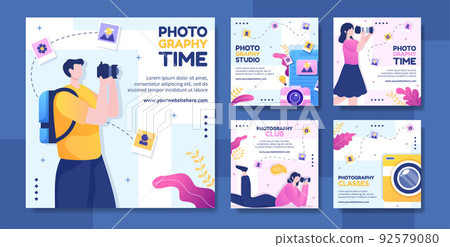 Photography Social Media Post Template Flat Cartoon Background Vector Illustration 92579080