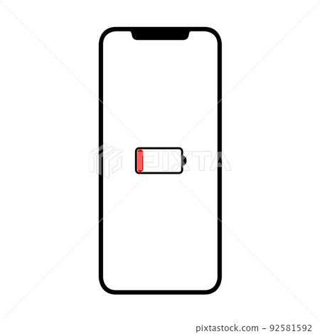 Illustration of a smartphone with low battery 92581592