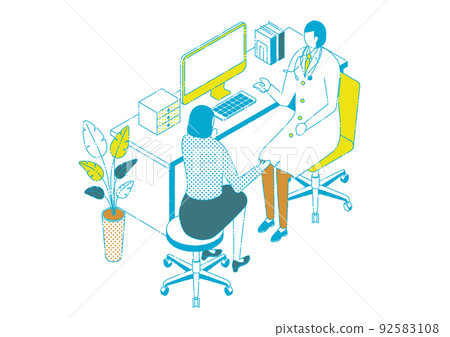 Isometric_Illustration 一名女性正在接受一名男醫生的體檢 92583108