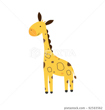 Hand drawn giraffe isolated on white background. Funny giraffe cartoon design. Vector illustration isolated 92583562