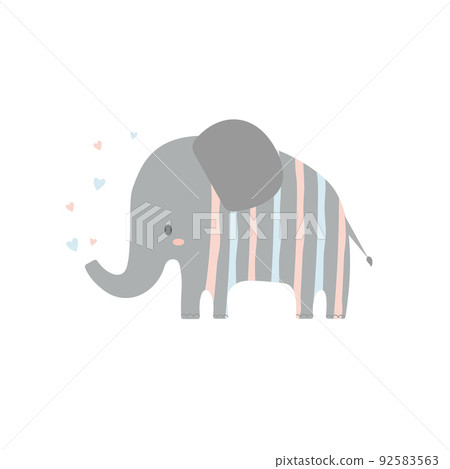 Cute vector illustration elephant with hearts. Animal baby character. 92583563