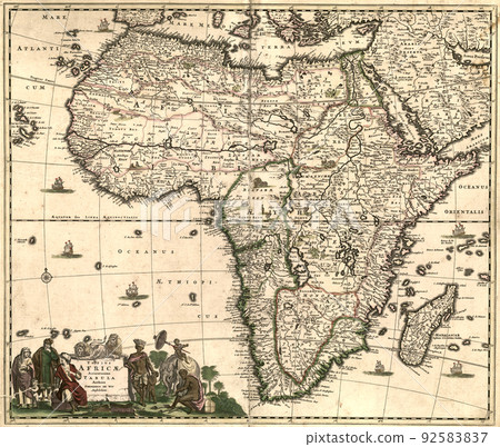 An ancient medieval map of Africa by Frederico de Vit. 1688 92583837