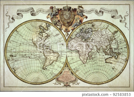 An ancient medieval map of the world by Guillaume Delisle. 1720. 92583853