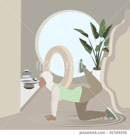 Young muslim woman doing yoga. Tiger pose 92584036