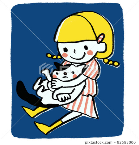 一個女孩和一隻貓在貓咖啡館裡抱著一隻貓的插圖,動物福利 一個女孩和一隻貓在貓咖啡館裡抱著一隻貓的插圖,動物福利 92585000