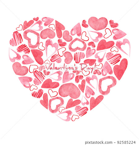 Watercolor illustration in the form of a heart for Valentine's Day. Arrangement of pink hearts for the holiday of all lovers. Watercolor illustration in the form of a heart for Valentine's Day. Arrangement of pink hearts for the holiday of all lovers. 92585224