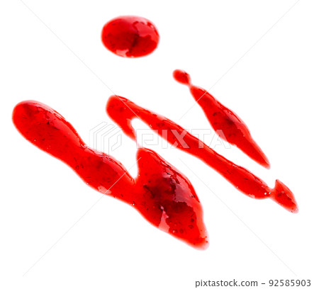 Strawberry jam drizzle isolated on white background. Splashes of berry confiture. Strawberry jam drizzle isolated on white background. Splashes of berry confiture. 92585903
