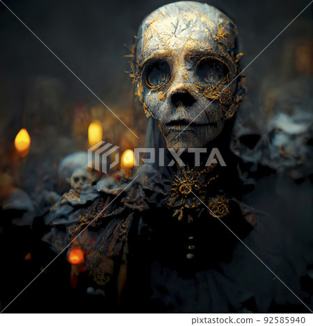 Zombie Rising out of a Graveyard Cemetery in Spooky Dark Night Zombie Rising out of a Graveyard Cemetery in Spooky Dark Night 92585940