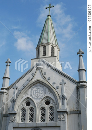 Church, blue sky and clouds 92586105