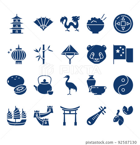 China icon set in flat style - Stock Illustration [92587130] - PIXTA