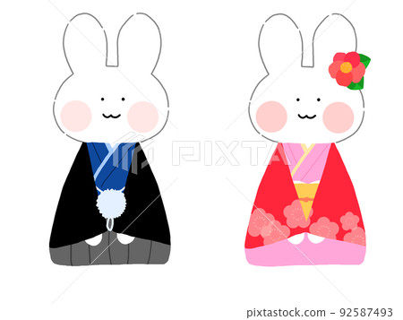 Illustration of a rabbit sitting in a kimono Illustration of a rabbit sitting in a kimono 92587493