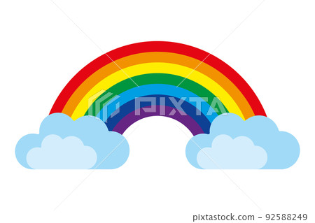 Vector colorful rainbow symbol with blue clouds 92588249