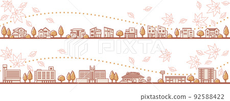 簡單可愛的秋季城市景觀圖 92588422