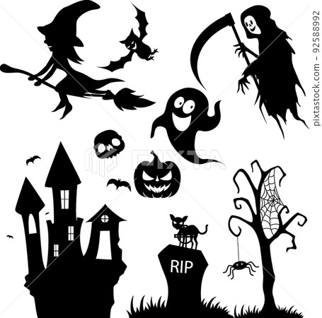 Cute Halloween icon collection set Cute Halloween icon collection set 92588992