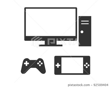 Gaming PC and controller icon illustration Gaming PC and controller icon illustration 92589404