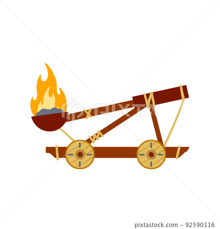 Catapult. Ancient weapons for the siege of the fortress. Wooden medieval artillery ballista. Catapult. Ancient weapons for the siege of the fortress. Wooden medieval artillery ballista. 92590116