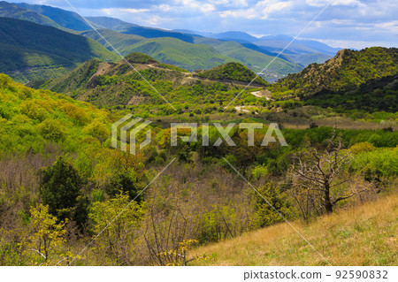 Green caucasus mountain landscape in Georgia Green caucasus mountain landscape in Georgia 92590832