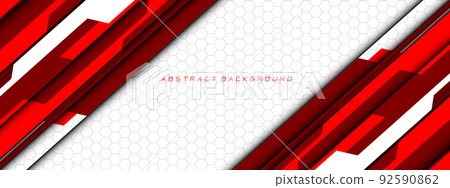 Abstract red white cyber circuit futuristic technology geometric on grey hexagon mesh design modern background vector 92590862