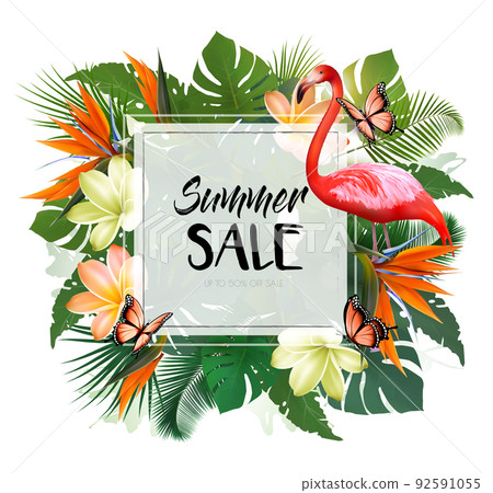 Tropical Summer Sale Background With Exotic... - Stock Illustration ...