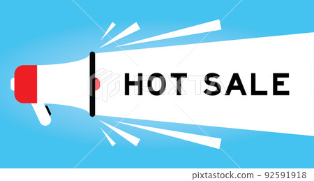 Color megphone icon with word hot sale in white banner on blue background 92591918