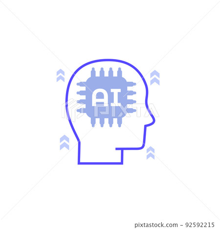 AI technology icon with a chip and head, vector AI technology icon with a chip and head, vector 92592215