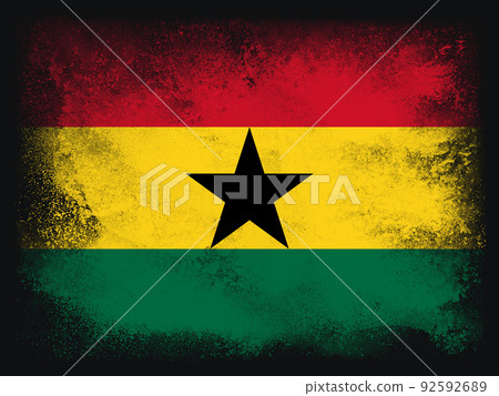 Ghana Flag design composition of exploding powder and paint, isolated on a black background for copy space. Colorful abstract dust particles explosion. World cup 2022 football symbol for printing 92592689