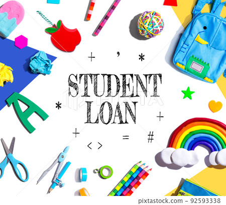 Student Loan theme with school supplies - flat lay Student Loan theme with school supplies - flat lay 92593338