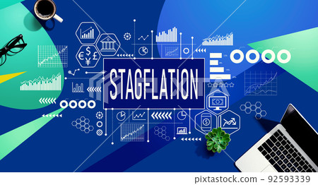 Stagflation theme with laptop computer 92593339